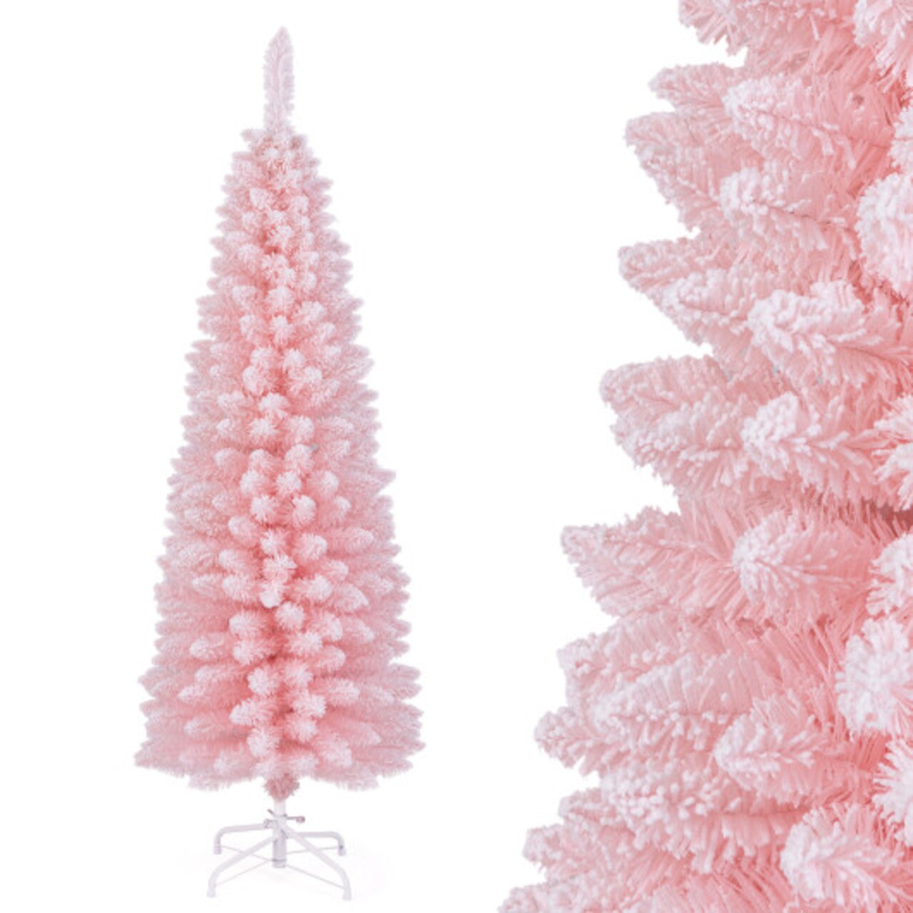 Snow Flocked Artificial Pink Xmas Tree with Branch Tips